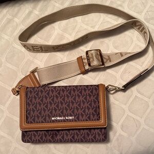 Michael Kors Logo Crossbody in Brown and Tan